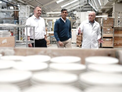 Prime Minister Rishi Sunak spent part of Tuesday visiting a pottery factory in Stoke-on-Trent, in a seat Labour is targeting at the election (Aaron Chown/PA)