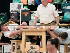Competitors in the Fingerhakeln competition in Bernbeuren, Germany (Matthias Schrader/AP)