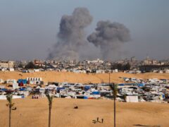 Smoke rises following an Israeli airstrike east of Rafah, Gaza Strip on Monday (Ismael Abu Dayyah/AP)