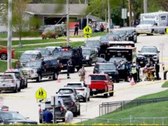 Police respond to a report of a person armed with a rifle at Mount Horeb Middle School in Mount Horeb, Wisconsin (John Hart/Wisconsin State Journal via AP)