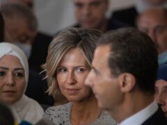 Syria’s first lady Asma Assad, second left, with her husband Syrian President Bashar Assad (AP Photo/Hassan Ammar, File)
