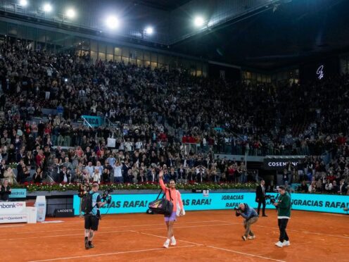 Rafael Nadal waves goodbye to the Caja Magica (Manu Fernandez/AP)