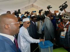 Chadian interim president Mahamat Deby Itno casts his ballot, in N’djamena, Chad, on Monday (AP)
