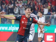 Genoa’s Ruslan Malinovskyi celebrates scoring his side’s first goal in a 2-0 Serie A victory over Bologna (Tano Pecoraro/AP/PA)
