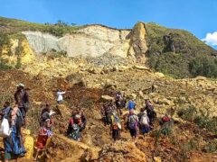 Dozens of homes, and their occupants, were buried when the land collapsed on Friday (Kafuri Yaro/UNDP Papua New Guinea/AP)