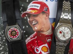 Two watches belonging to Michael Schumacher on display (Martial Trezzini/Keystone via AP)