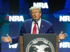 Donald Trump speaking during the NRA Convention in 2023 (AP Photo/Darron Cummings, File)