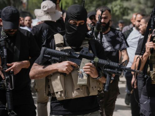 Palestinian gunmen at a refugee camp in the West Bank city of Jenin (AP Photo/Majdi Mohammed)