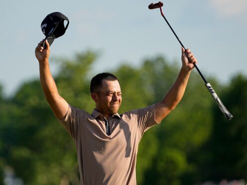 Xander Schauffele celebrates after winning the US PGA Championship at Valhalla (Sue Ogrocki/AP)