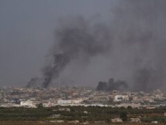 Smokes rise to the sky after explosions in the Gaza Strip, as seen from southern Israel (Leo Correa/AP)