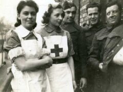 VAD (Voluntary Aid Detachment) nurses with wounded D-Day soldiers at Cowley Hospital in Oxford in 1945 (British Red Cross/PA)