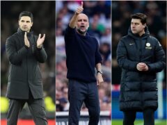 Mikel Arteta, left, and Pep Guardiola will battle for the title while Mauricio Pochettino, right, chases European qualification with Chelsea (Nick Potts/Zac Goodwin/PA)