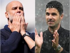 Pep Guardiola, left, and Mikel Arteta’s sides are battling for the title (Zac Goodwin/Martin Rickett/PA)