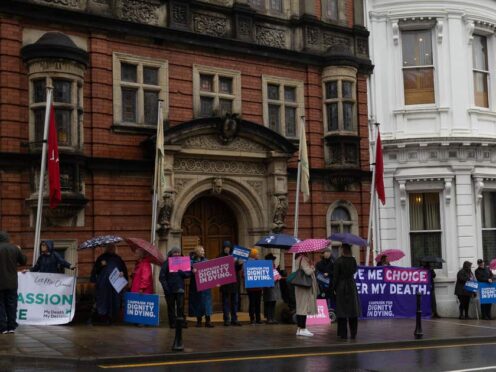 Pro-change campaigners gathered in the Isle of Man as the Assisted Dying Bill was debated (Lee Notman/PA)