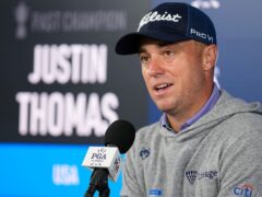 Justin Thomas speaks during a news conference at the US PGA Championship at Valhalla (Sue Ogrocki/AP)