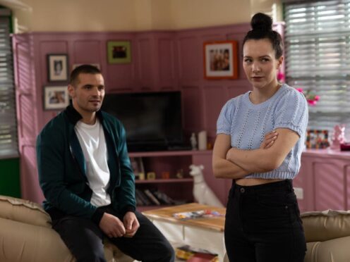 Hollyoaks’ Cleo and Abe, played by Nadine Mulkerrin and Tyler Conti (Lime Pictures/PA)