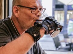 Michael Altheim, 52, of Frankfurt in Germany, was the first person in the world outside of prototypes to get a Hero Gauntlet from UK firm Open Bionics (Open Bionics/ PA)