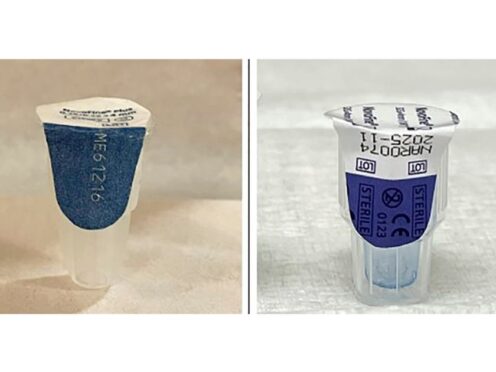 An authentic Ozempic needle (left) and a counterfeit needle (right) (FDA via AP)
