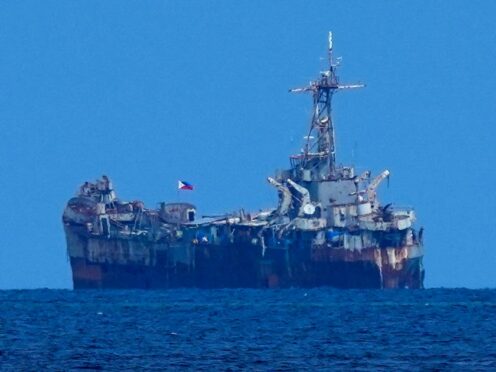 A dilapidated but still active Philippine Navy ship sits at the Second Thomas Shoal in the disputed South China Sea (Aaron Favila/AP)
