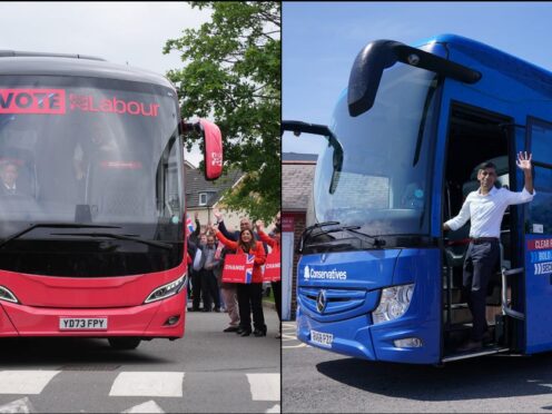 Labour and the Conservatives both launched their party buses at the weekend (Lucy North and Jonathan Brady/PA)