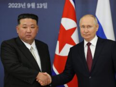 Russian President Vladimir Putin, right, and North Korea’s leader Kim Jong Un (Vladimir Smirnov, Sputnik, Kremlin Pool Photo via AP, File)