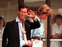 The Prince and Princess of Wales leaving Cirencester Hospital after Charles broke his arm in 1990 (David Jones/PA)
