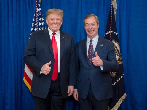 Reform UK leader Nigel Farage with former US president Donald Trump (Tia Dufour/The White House/PA)