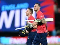 England’s Jos Buttler (left) and Alex Hales celebrate following victory over India in the T20 World Cup semi-final in 2022 (PA Archive)