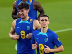 England’s Phil Foden, right, and John Stones during a training session (Nick Potts/PA)