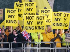 Anti-monarchy pressure group Republic protest outside the Palace of Westminster in London during the State Opening of Parliament in November (Gareth Fuller/PA)
