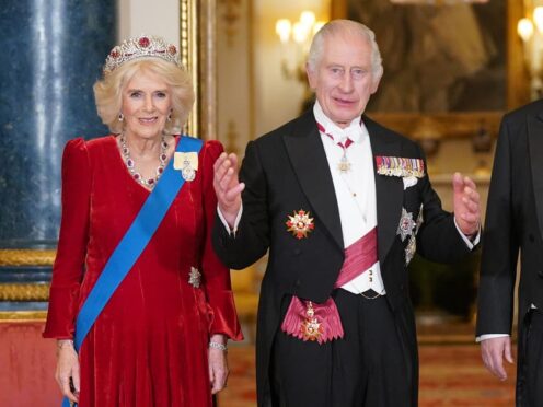 The Queen and King ahead of the state banquet at Buckingham Palace (Yui Mok/PA)