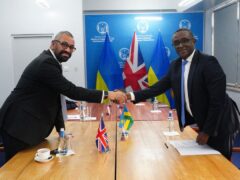 Home Secretary James Cleverly and Rwandan Minister of Foreign Affairs Vincent Biruta signed the new treaty in Kigali, Rwanda (Ben Birchall/PA)