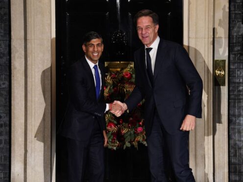 Prime Minister Rishi Sunak welcomes the Prime Minister of the Netherlands Mark Rutte to 10 Downing Street, London (James Manning/PA)