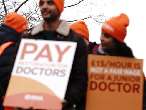 Junior doctors on the picket line outside St Thomas’ Hospital in central London in February (Aaron Chown/PA)