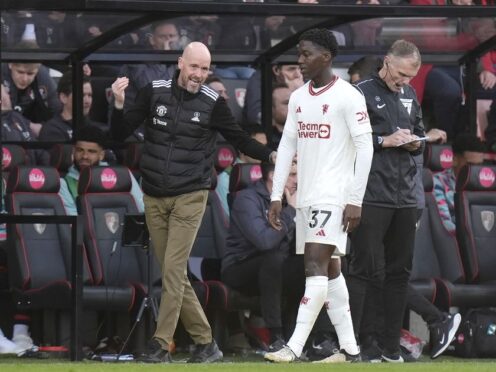 Kobbie Mainoo (right) is happy that there has been some clarity over Erik ten Hag’s position (Andrew Matthews/PA)