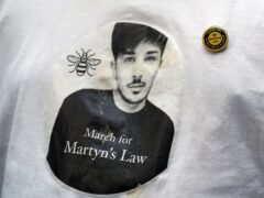 Martyn’s image on a T-shirt as Figen Murray, the mother of Manchester Arena bombing victim Martyn Hett, begins a 200-mile walk (Peter Byrne/PA)