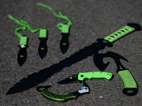 Examples of ‘zombie knives’ at a secure police location in Birmingham (Joe Giddens / PA).