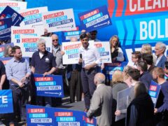 Prime Minister Rishi Sunak launches the Conservative campaign bus at Redcar Racecourse (Jonathan Brady/PA)