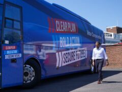 Prime Minister Rishi Sunak at the launch of the Conservative campaign bus (Jonathan Brady/PA)