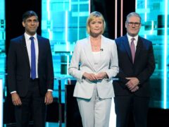Prime Minister Rishi Sunak with ITV host Julie Etchingham and Labour Party leader Sir Keir Starmer (ITV/PA)