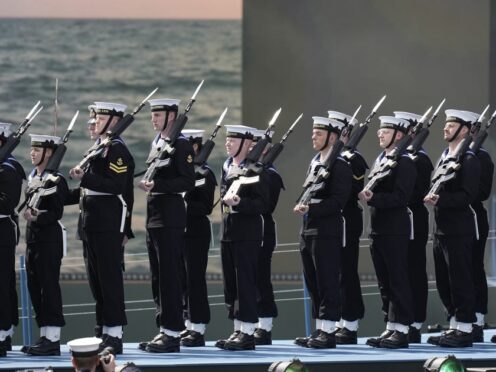 Members of the military on stage during the UK’s national commemorative event for the 80th anniversary of D-Day, hosted by the Ministry of Defence on Southsea Common in Portsmouth, Hampshire (Andrew Matthews/PA)