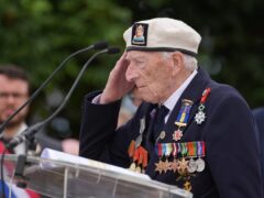 D-Day veteran Alec Penstone, 98, salutes as he speaks at the statue of Field Marshal Montgomery during the Spirit of Normandy Trust service in Coleville-Montgomery, France, ahead of the 80th anniversary of D-Day (Gareth Fuller/PA)