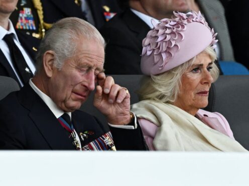 King Charles III and Queen Camilla during the UK’s national commemorative event for the 80th anniversary of D-Day (Dylan Martinez/PA)