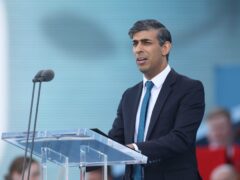 Prime Minister Rishi Sunak speaks at the UK’s national commemorative event for the 80th anniversary of D-Day, hosted by the Ministry of Defence on Southsea Common in Portsmouth, Hampshire, on Wednesday (Neil Hall/PA)