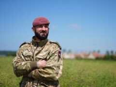 Captain Maik Biggs, of the 16 Medical Regiment, took part in a parachute jump in France to commemorate the role of the airborne forces during the Normandy Landings (Jordan Pettitt/PA)