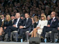 Left to right, Canadian Prime Minister Justin Trudeau, US First Lady Jill Biden, US President Joe Biden, France’s President Emmanuel Macron and his wife Brigitte Macron, the Prince of Wales, the Prince of Wales and Australia’s governor-general David Hurley attend the official international ceremony to mark the 80th anniversary of D-Day, at Omaha Beach in Saint-Laurent-sur-Mer, Normandy, France, joining over 25 heads of state and veterans from around the world (Louis Benoist/PA)