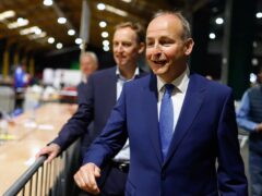 Fianna Fail election candidate Barry Andrews (left) and Tanaiste Micheal Martin at the Royal Dublin Society during the count for the European elections. Picture date: Monday June 10, 2024.