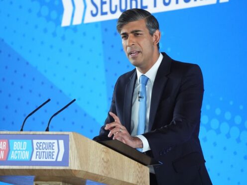 Rishi Sunak launches the Conservative Party manifesto (James Manning/PA)