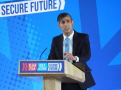 Rishi Sunak launches the Conservative manifesto at Silverstone (James Manning/PA)