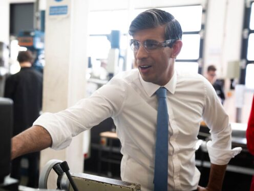 Prime Minister Rishi Sunak during a visit to Silverstone University Technical College in Towcester (PA)